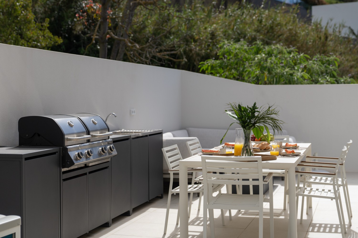 Outdoor dining area with barbecue